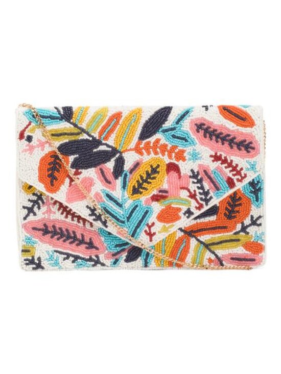 NATASHA Handbags - NATASHA Beaded Tropical Leaf Envelope Bag